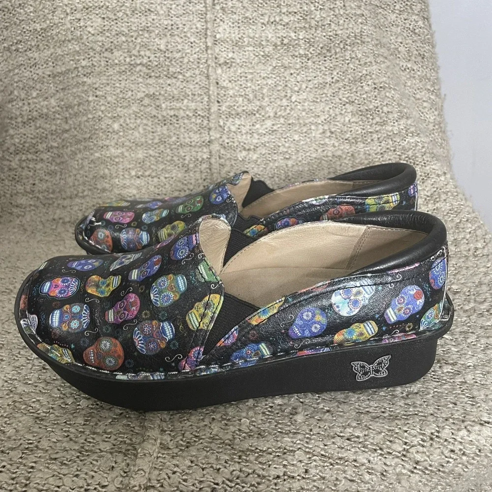 Alegria Debra Orthopedic Shoe Sugar Skulls Black Purple Blue Size 35‎